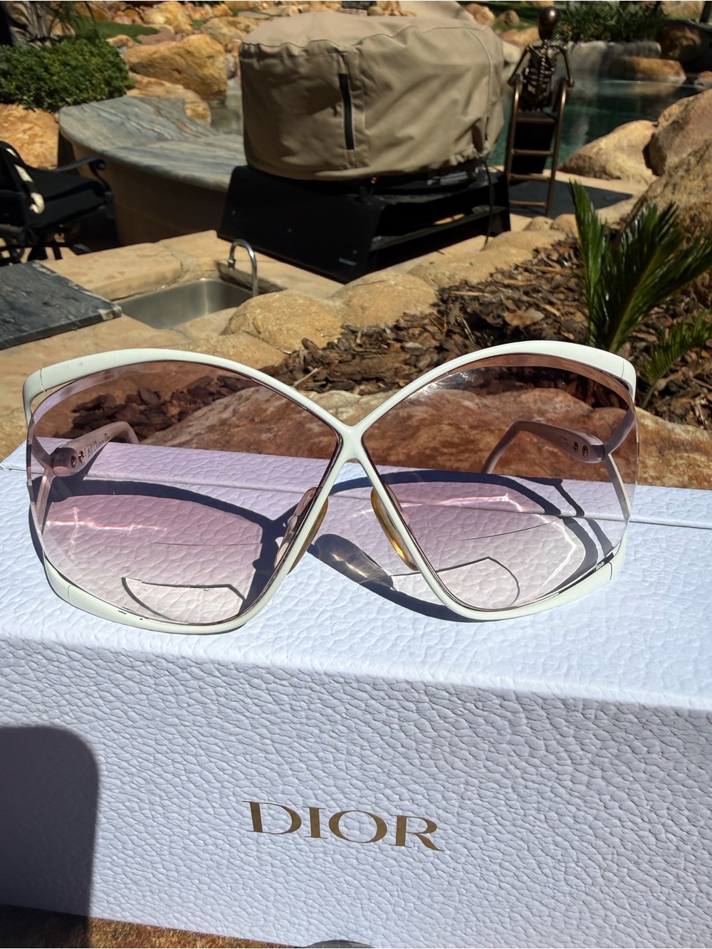 Vintage Dior oversized White Frame reader Sunglasses with Pink Gradient Lenses